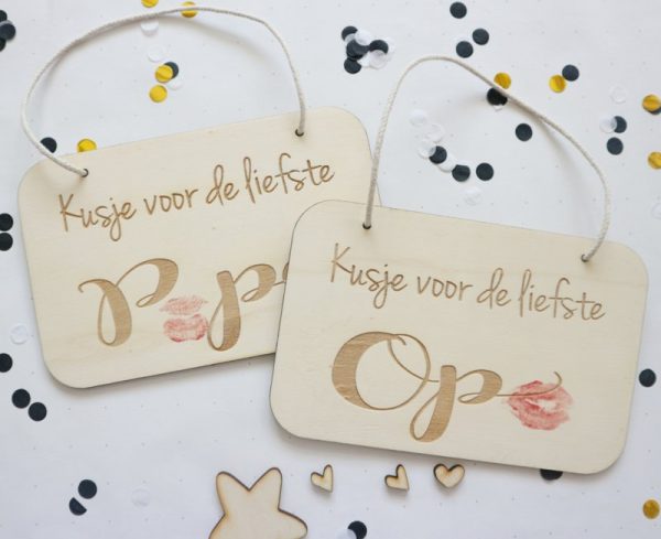 Houten bordje met kusje voor de liefste papa of opa - Afbeelding 4