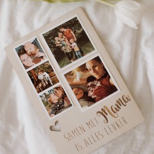 Houten bordje met foto