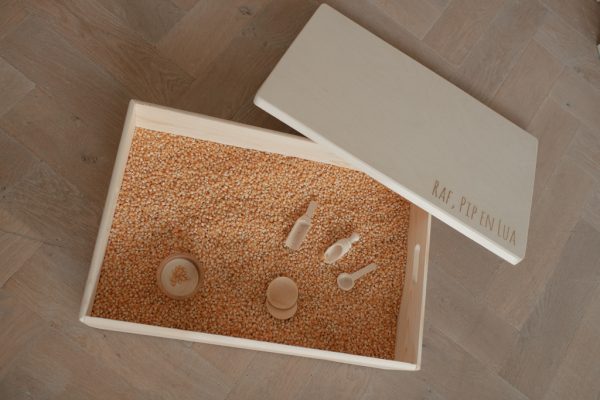 Grote houten speelbak met deksel en naam - Afbeelding 5