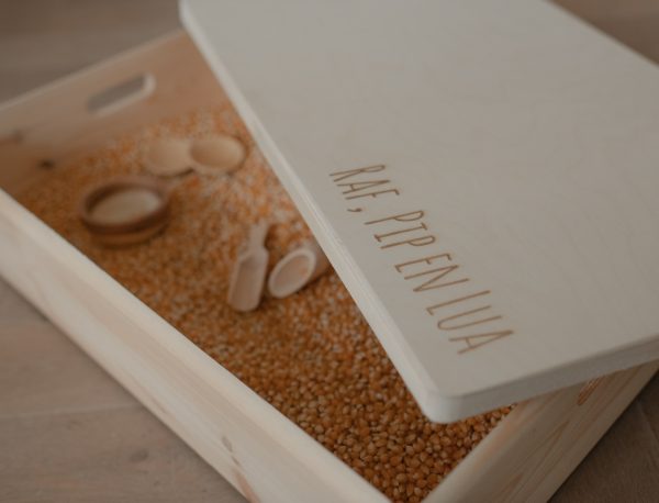 Grote houten speelbak met deksel en naam - Afbeelding 4